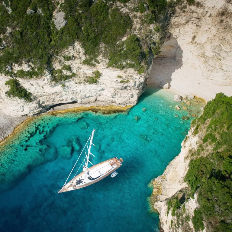 Yacht in amazing bay of pure Greece Sea