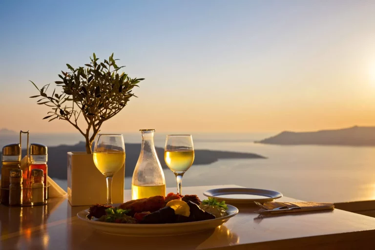Romantic table for two on the island Santorin