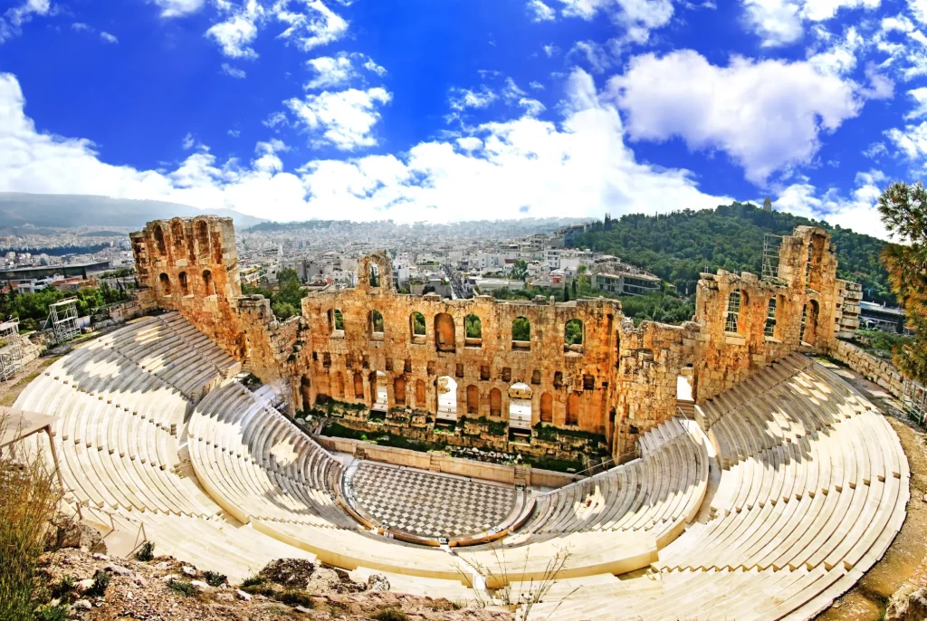 antikkens teater på Akropolis i Hellas, Athnes
